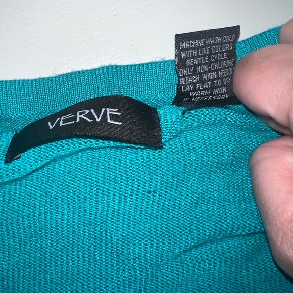 Women’s sweater size L, 3/4 sleeves, turquoise blue green cowl neck spring top - Picture 4 of 5